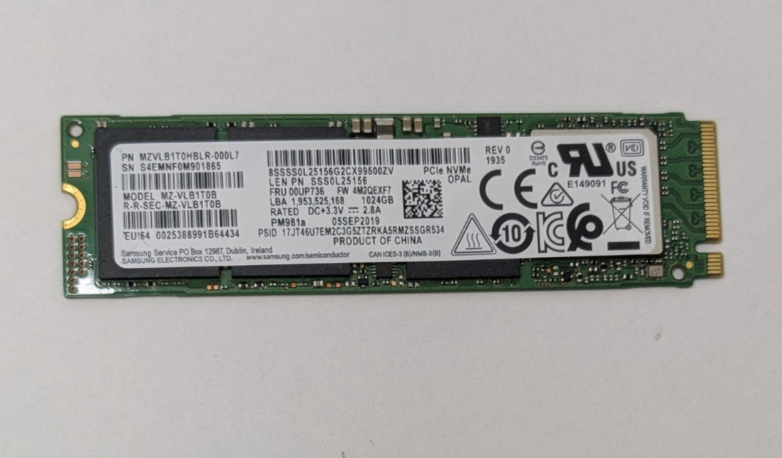 SAMSUNG PM981a 1TB NVMe M.2 2280 SSD MZ-VLB1T0B MZVLB1T0HBLR-000L7 1935
