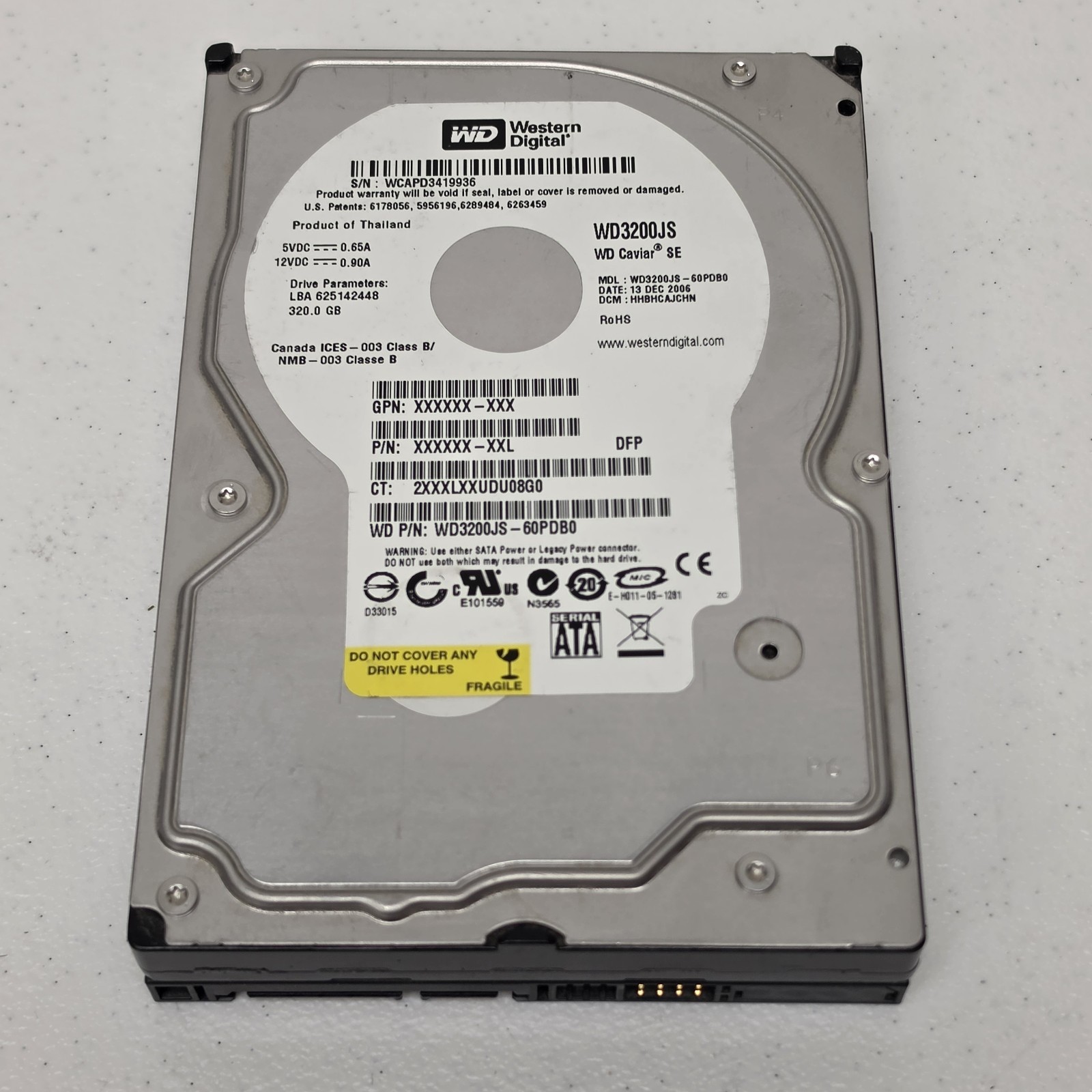 Western Digital WD3200JS-60PDB0 HHBHCAJCHN 3.5" SATA 320GB HDD Hard Disk Drive