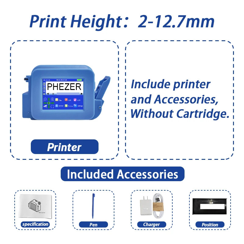 28 Languages 12.7mm Mini Printer PC13 Portable Printer QR Bar Batch Code Date Nu