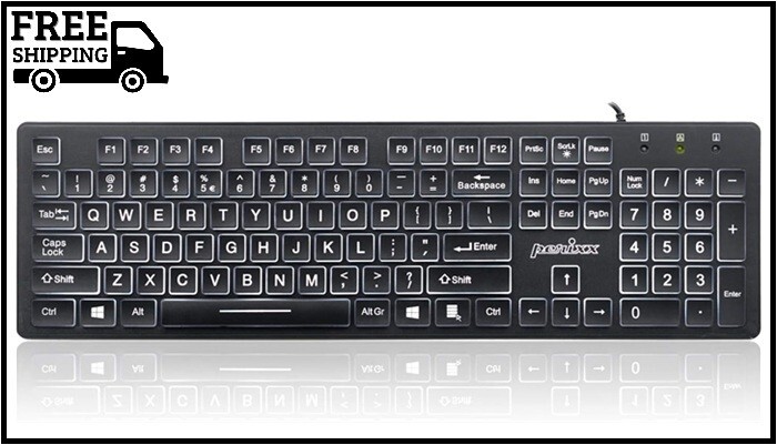 Perixx PERIBOARD-317 Wired Backlit USB Keyboard, Big Print Letter with White Ill
