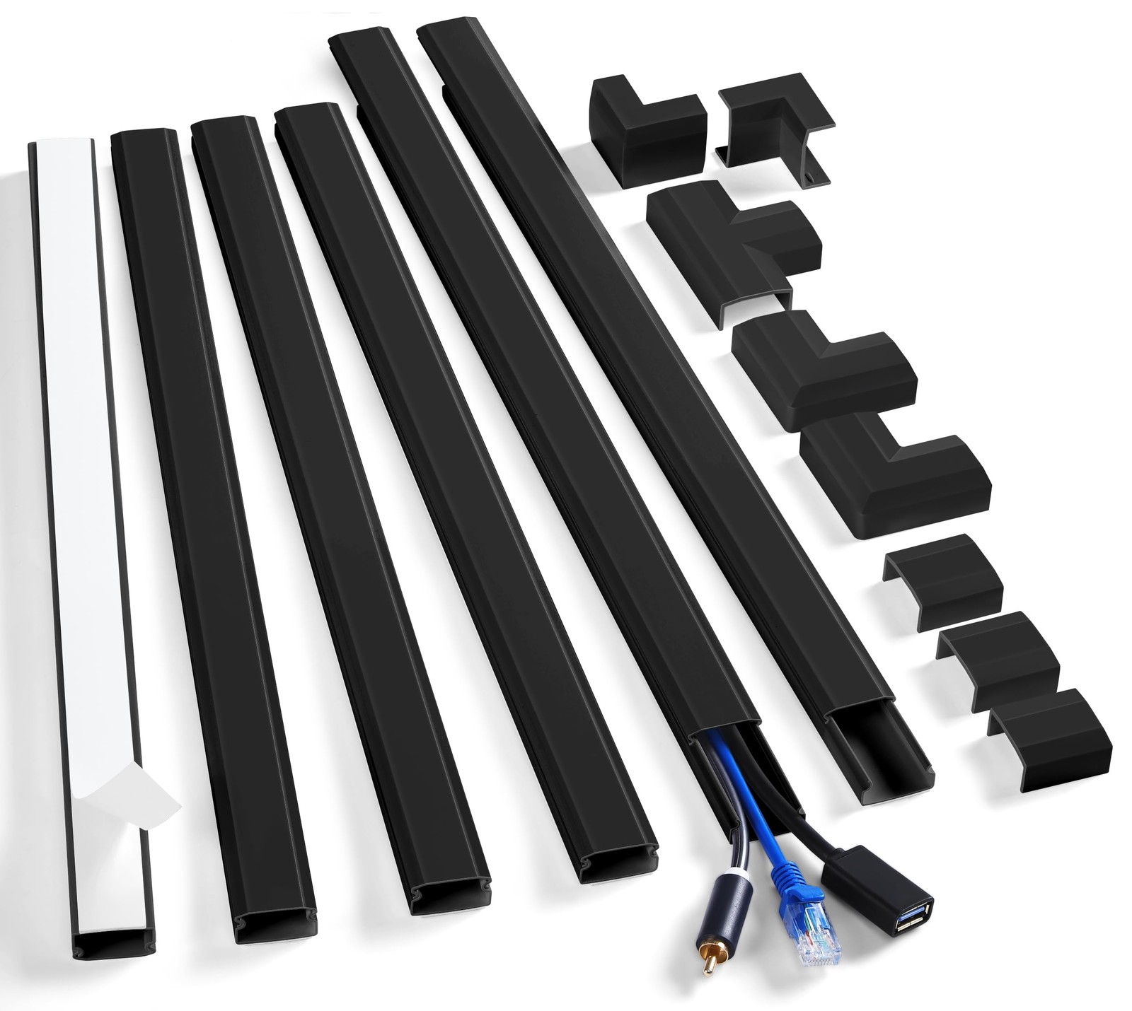 Black Cord Cover Wall Kit 94.5in Cable Raceway Concealer Wire Hider TV Mount