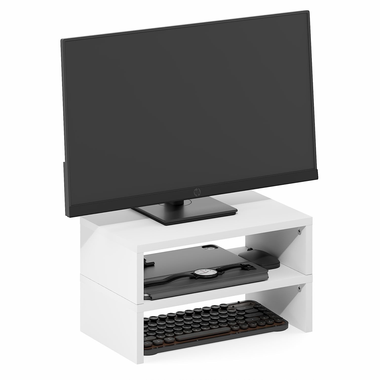 Dual Monitor Riser Set of 2 White Monitor Stand Riser 15.7" Wide Computer Desk