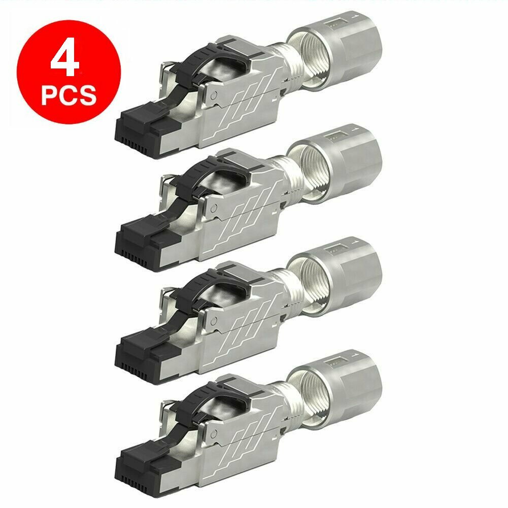 4x CAT8 RJ45 Network LAN Ethernet Shielded Plug Connector Single Piece Tool-Free