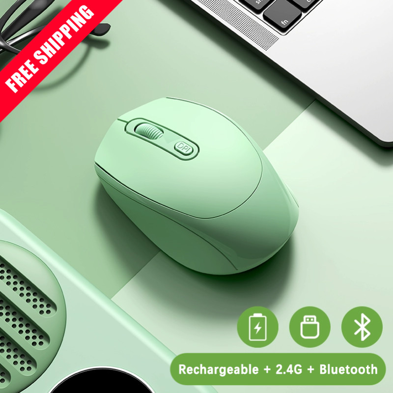 Green Wireless Gaming Mouse Bluetooth 5.2 2.4G RGB Rechargeable 1600DPI PC