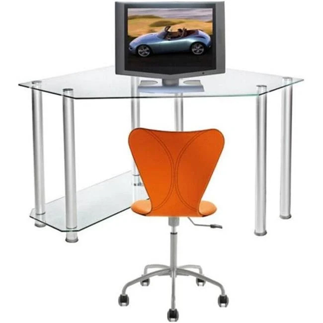 Clear Tempered Glass and Aluminum Corner Computer Desk #CT-013