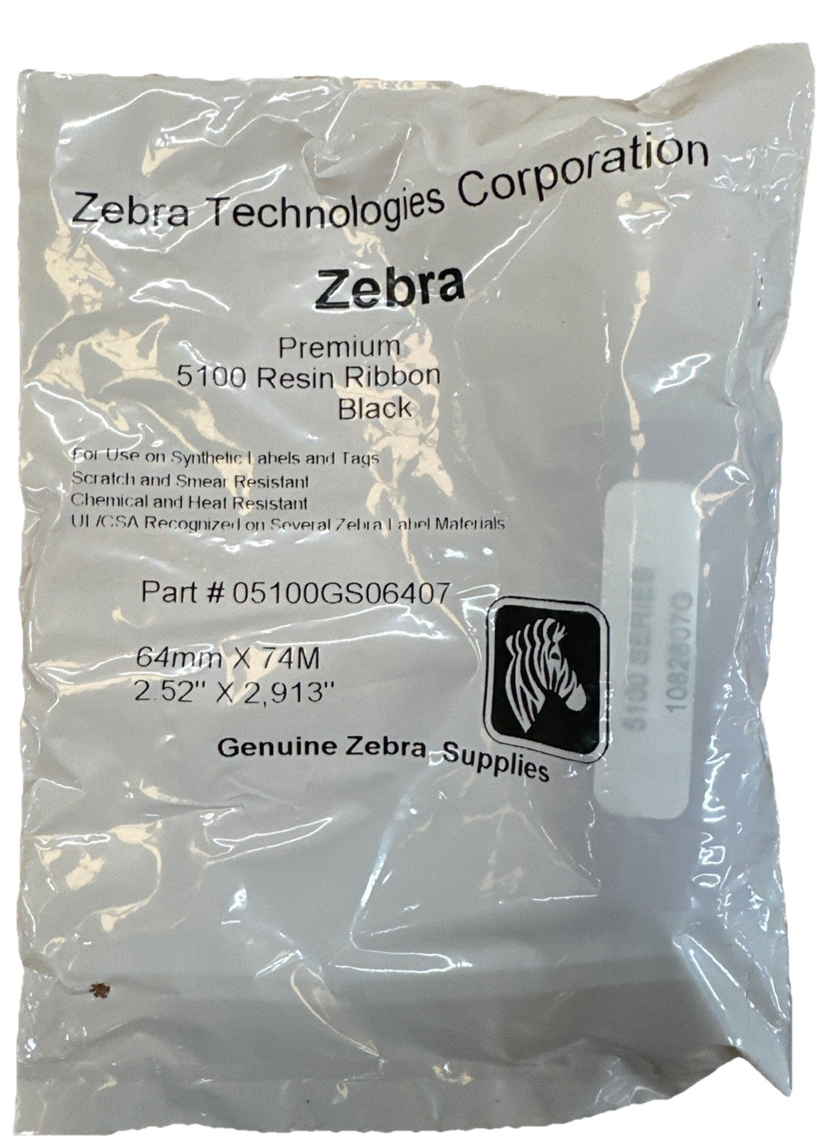 Zebra Premium 5100 Resin Ribbon 12CT 64mm x 74mm 2.52" X 2,913" 05100GS06407