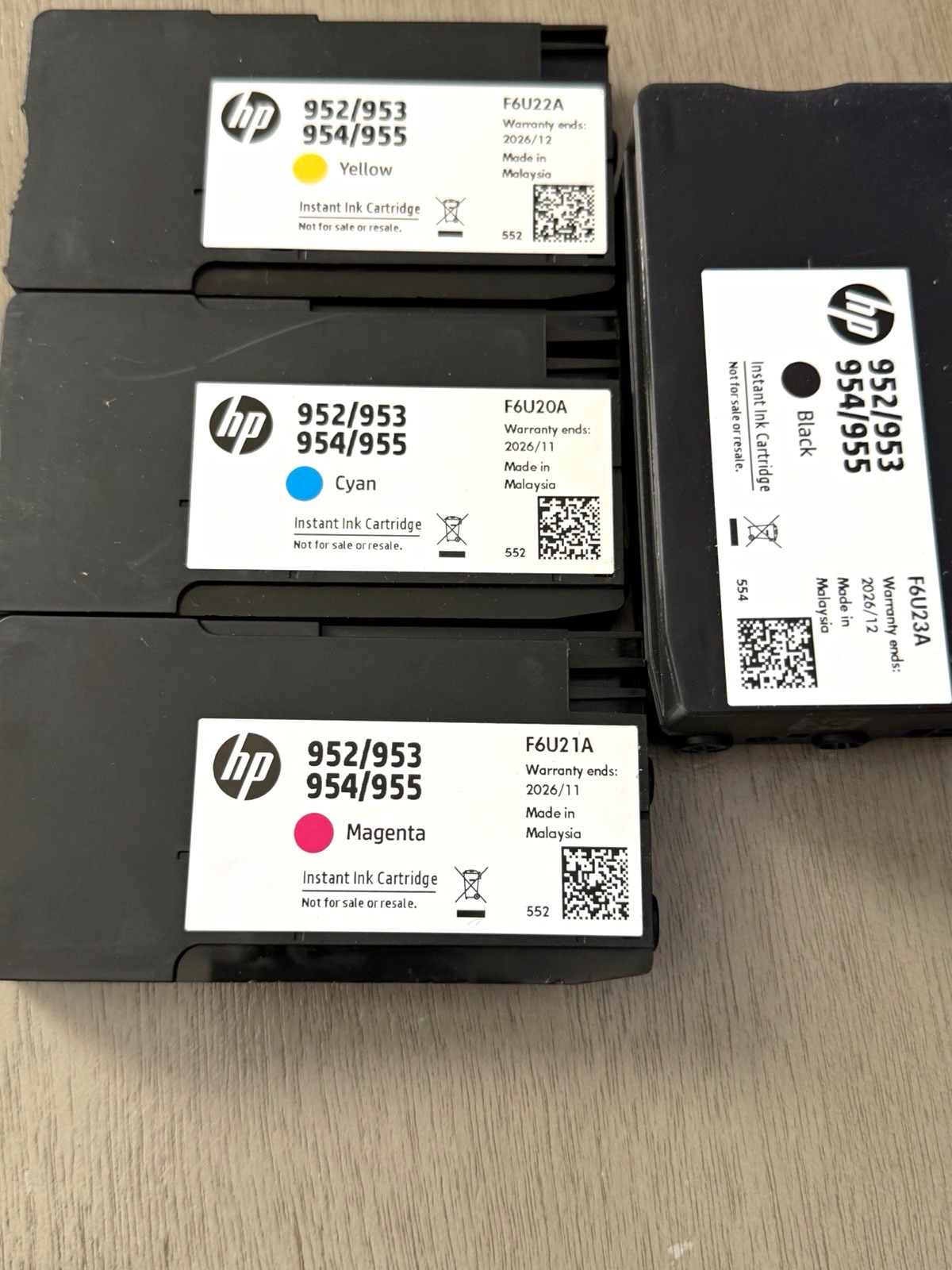 HP 952/953/954/955 Genuine Original Ink Cartridges 4-Pack CMYK F6U20A 11/2026 