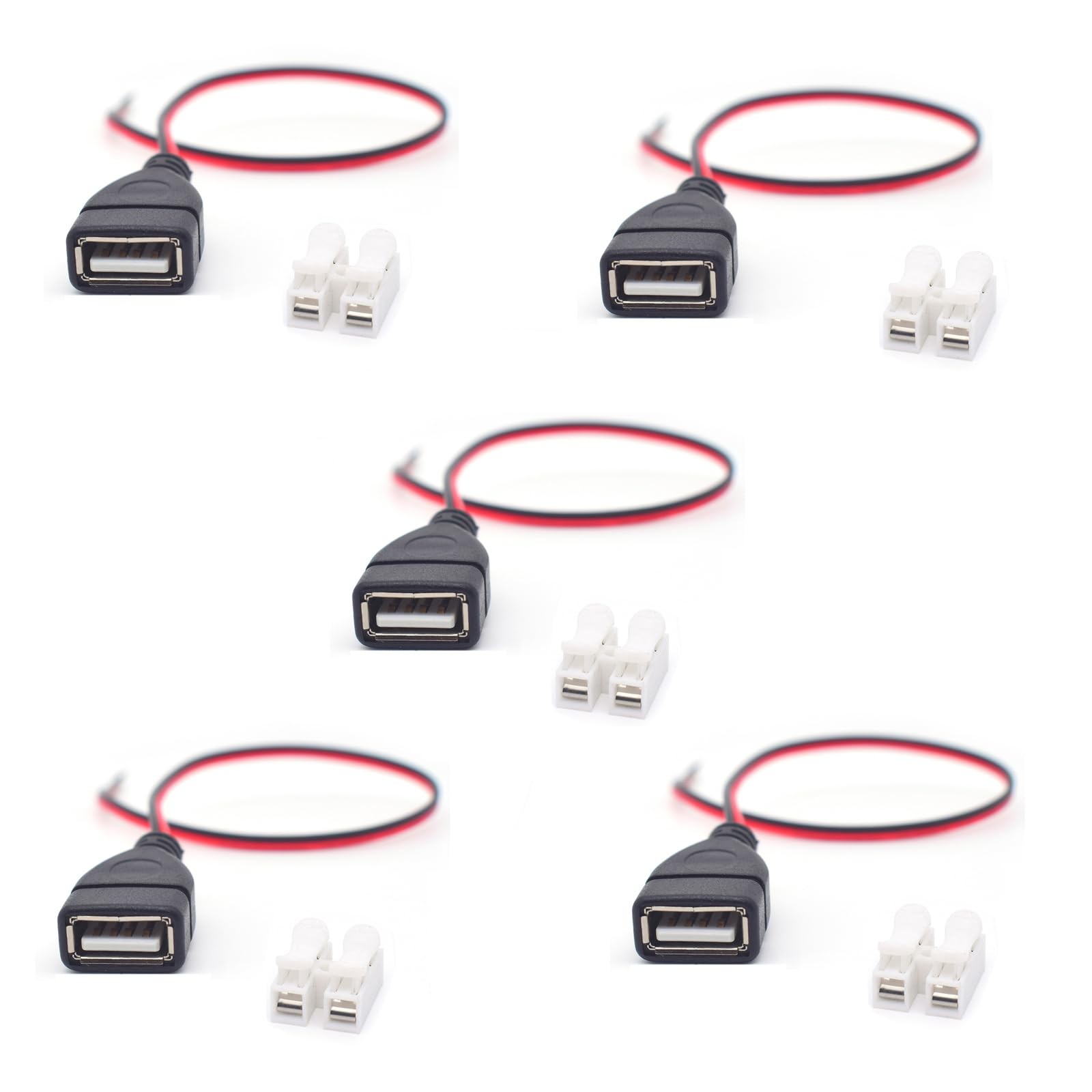 ELNONE 5PCS 22AWG USB 2.0 Female Pigtail Cable Extension Red & Black Body