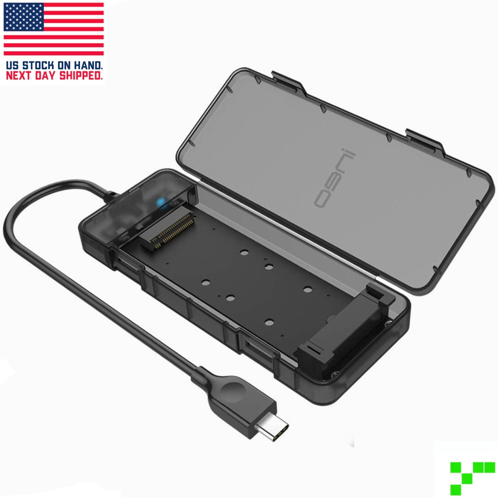 Clear Smoke USB-C 3.1 Gen 2 10Gbps M.2 NVMe SSD Enclosure Tool-Free Plug+Play