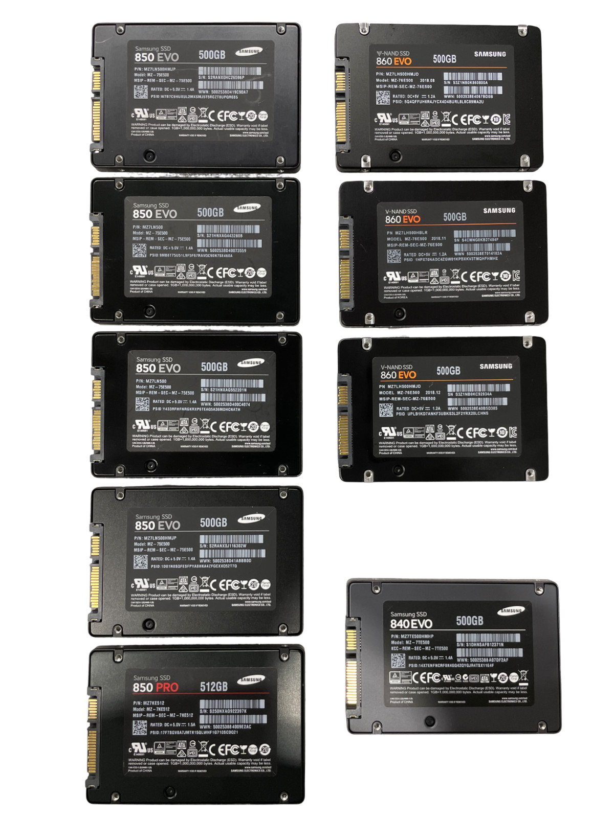 Samsung Mixed EVO 500GB 2.5 inch Solid State Drive -Lot of 9- Health   #26