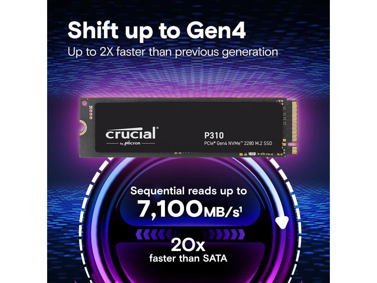 Crucial P310 2TB 2280 PCIe Gen4 3D NAND NVMe M.2 SSD - Up to 7,100 MB/s - Shift