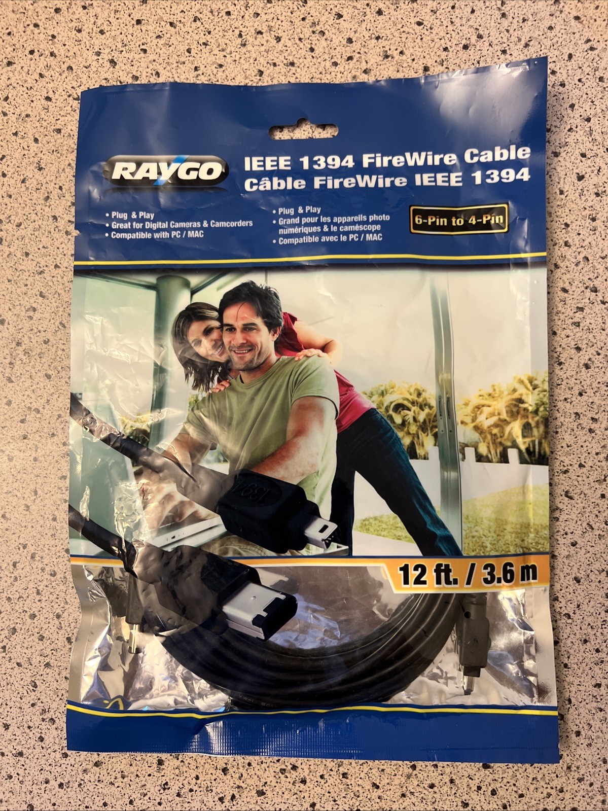 RAYGO 12ft IEEE-1394 Firewire 6-Pin Male to 4-Pin Male Cord Data Black