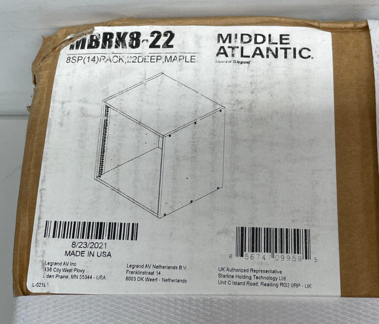 Middle Atlantic MBRK8-22 Maple Laminate Rack, 8 Spaces, 8SP(14) Rack 22 Deep