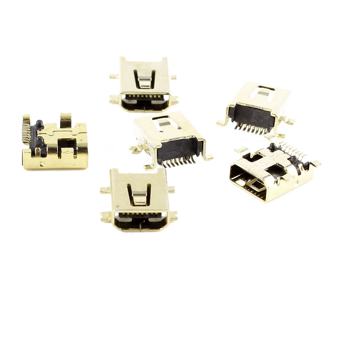 6 Pcs Mini USB Female Jack 8-Pin 180 Degree SMD SMT Socket Connector Gold Tone