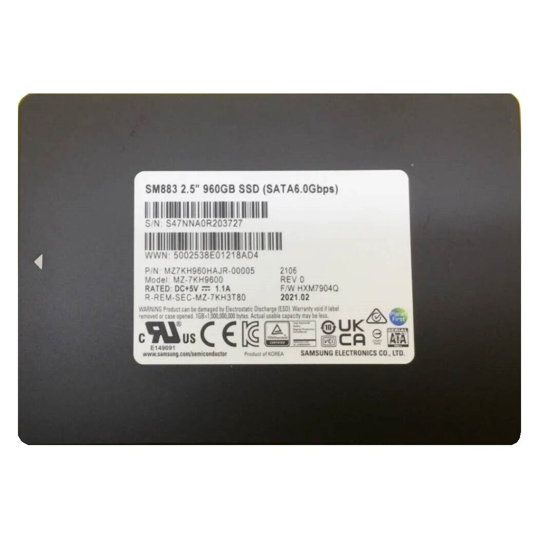 Samsung SM883 960GB SSD 2.5\'\' SATA 6.0Gbps MZ-7KH9600 MZ7KH960HAJR-00005