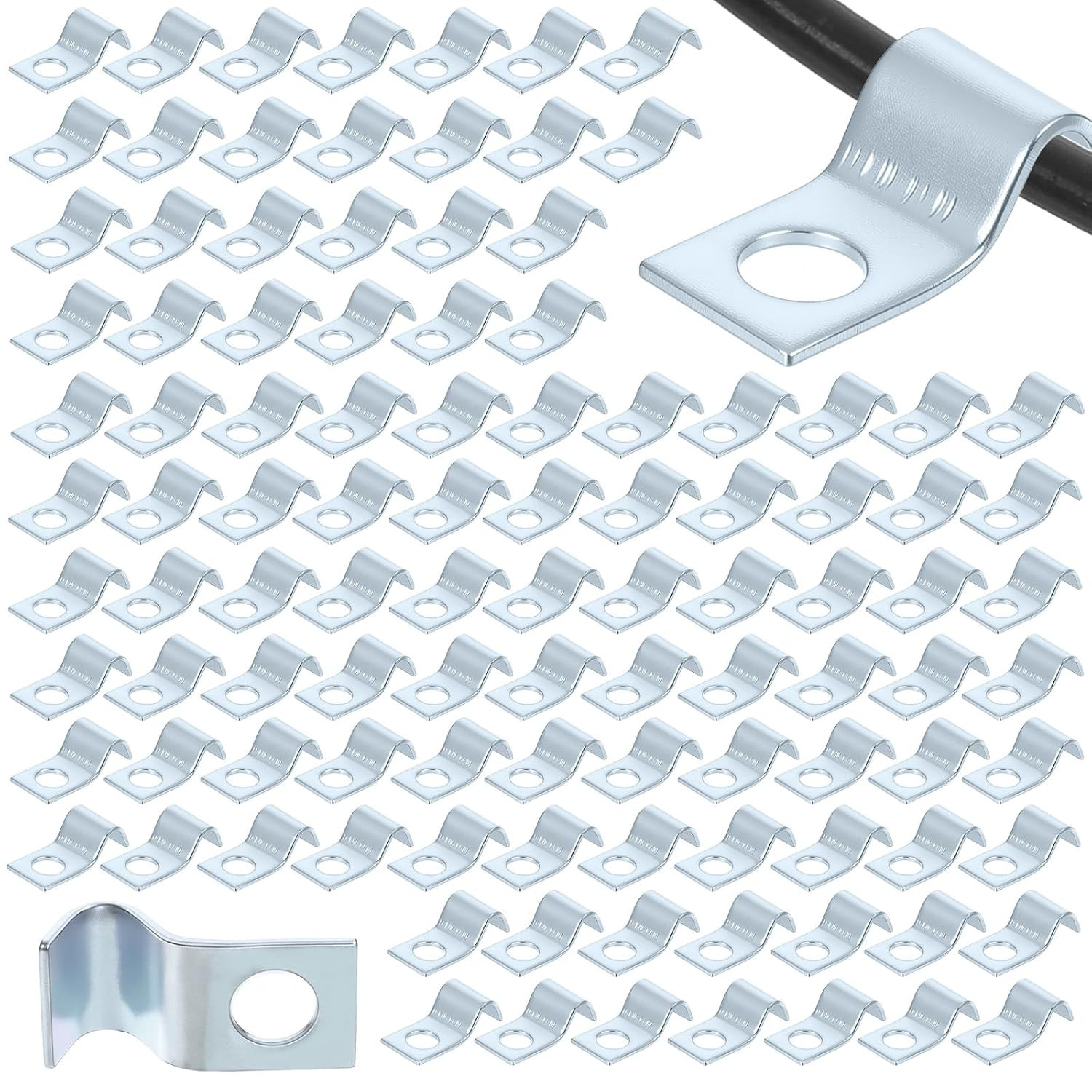 100-Pcs 1/4" Stainless Steel Cable Clips Wire Clamps Conduit Clips Silver