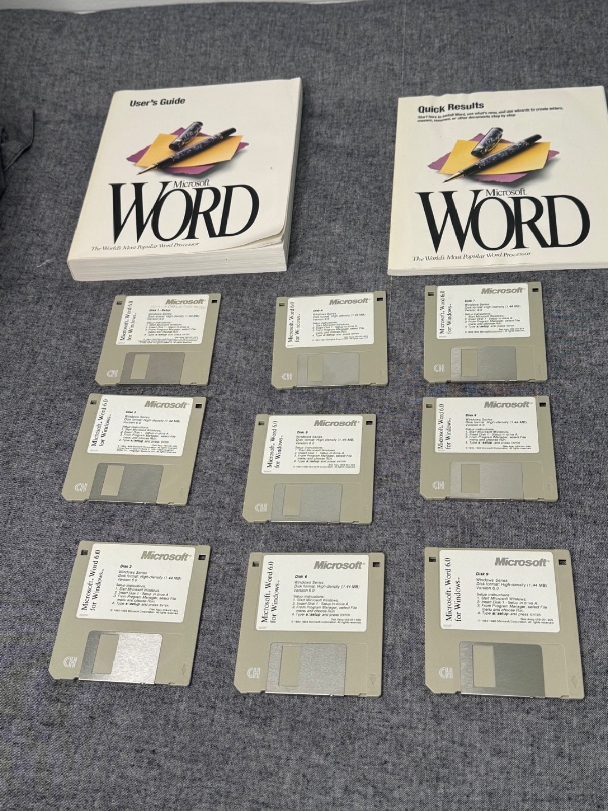 Microsoft Word 6.0 for Windows 3.5” 9-Disk Set TESTED + Manuals