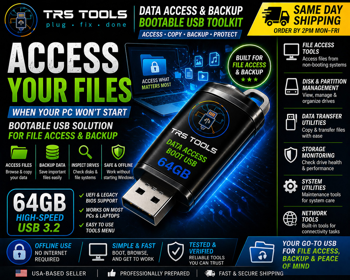 PC Maintenance & Optimization Bootable USB – Diagnostic & System Tools | 64GB