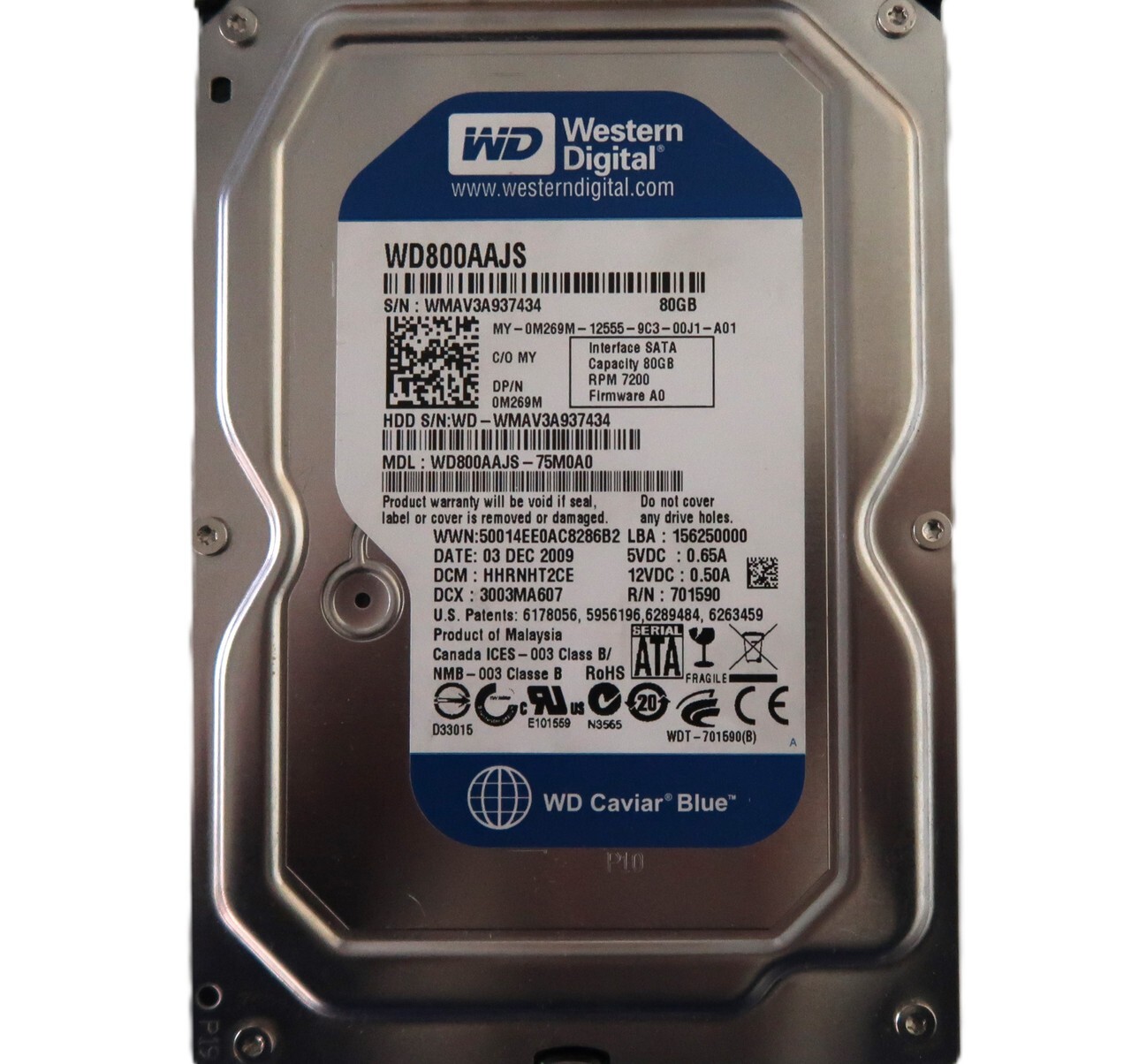 WD WD800AAJS-75M0A0 HHRNHT2CE (WMAV) Malaysia 3.5" 80gb Sata 03DEC2009