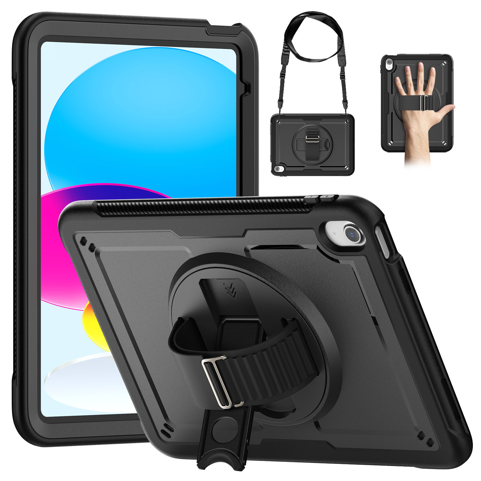 Fr iPad A16 /Air 13" 11" 10.9" 10.2" Heavy Duty Rotated Case with Carrying Strap