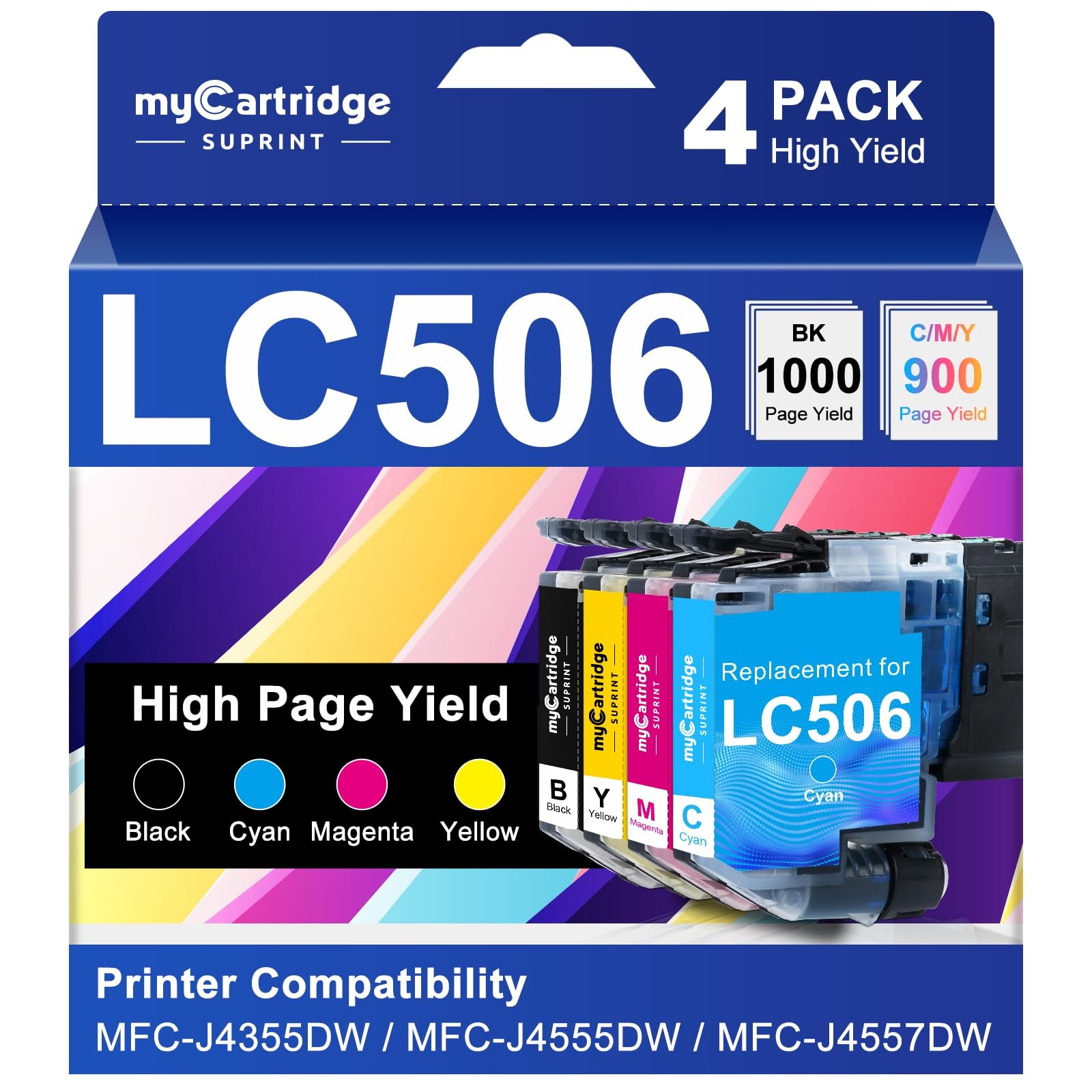LC506 Ink Cartridges High Yield 4 Pack for Brother MFC-J4555DW J4355DW J4557DW