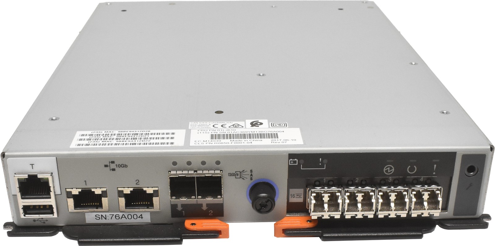 IBM 01LJ610 Controller Node Canister for Storwize V5030 V5030F + 4x 16Gbps GBIC