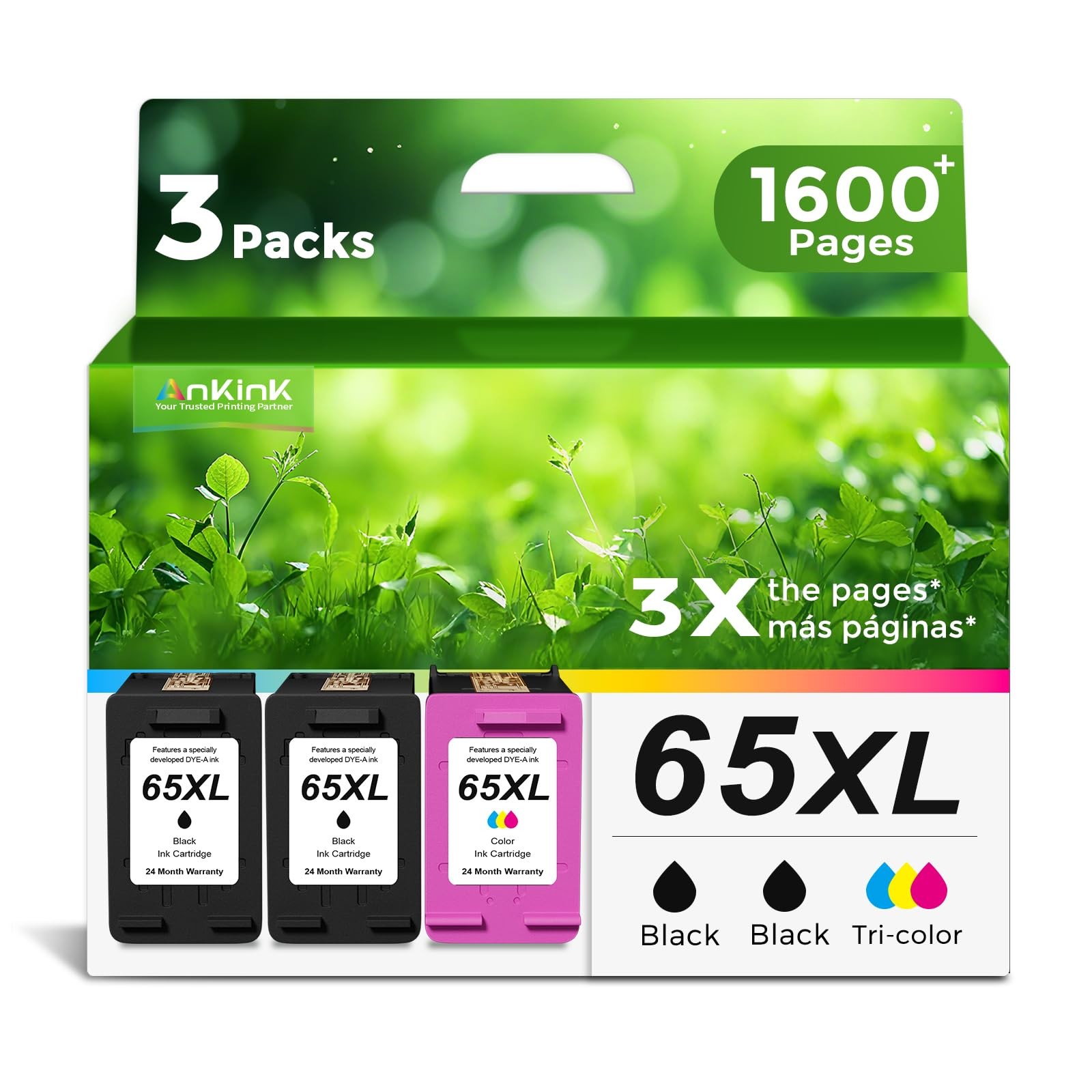 3-Pack 65XL 65 XL Ink Cartridge Replacement for HP Ink 65 HP65 XL HP65XL