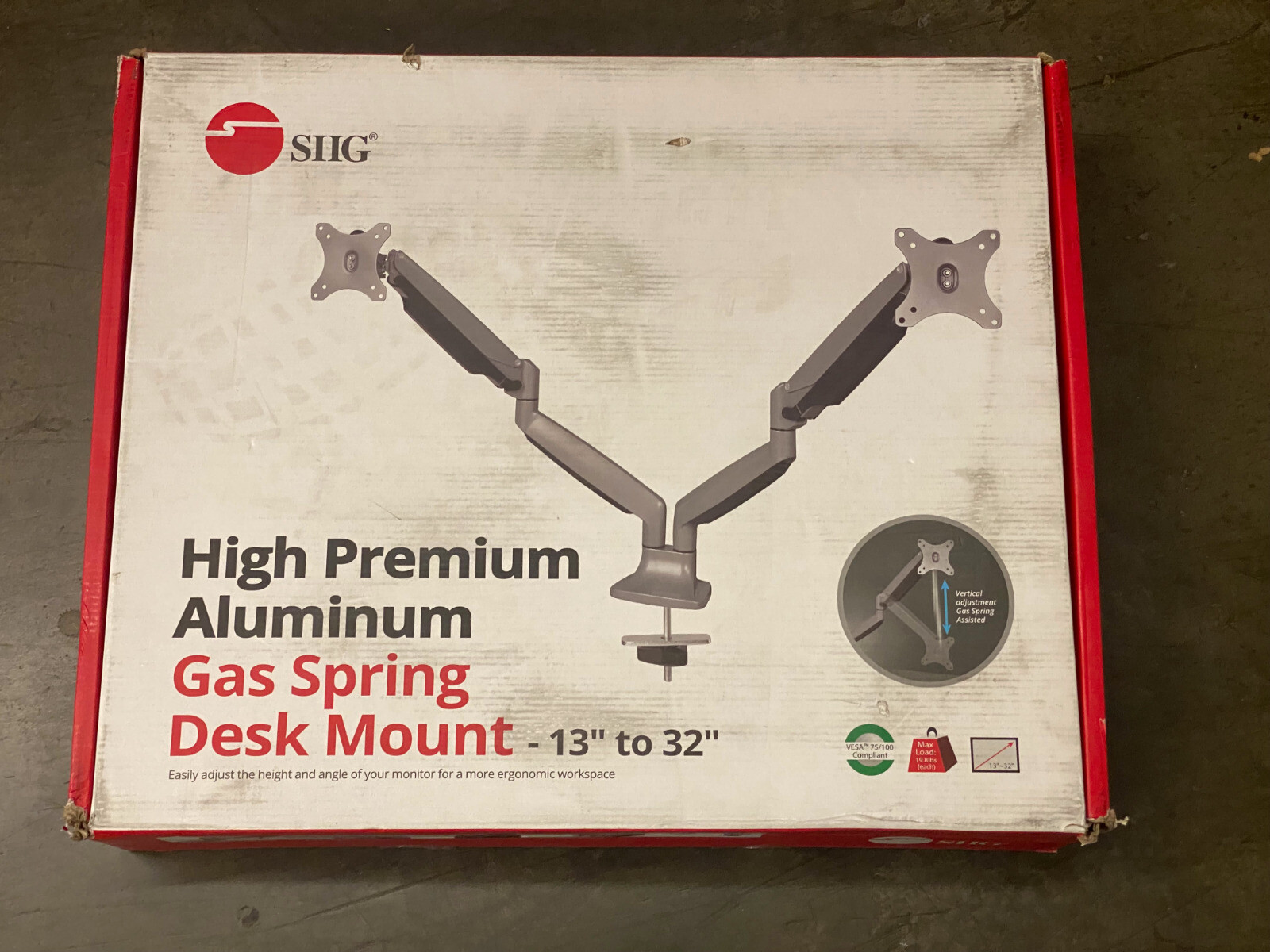 SIIG Premium Aluminum Dual Monitor Gas Spring Mount 13-32" CE-MT2E12-S1