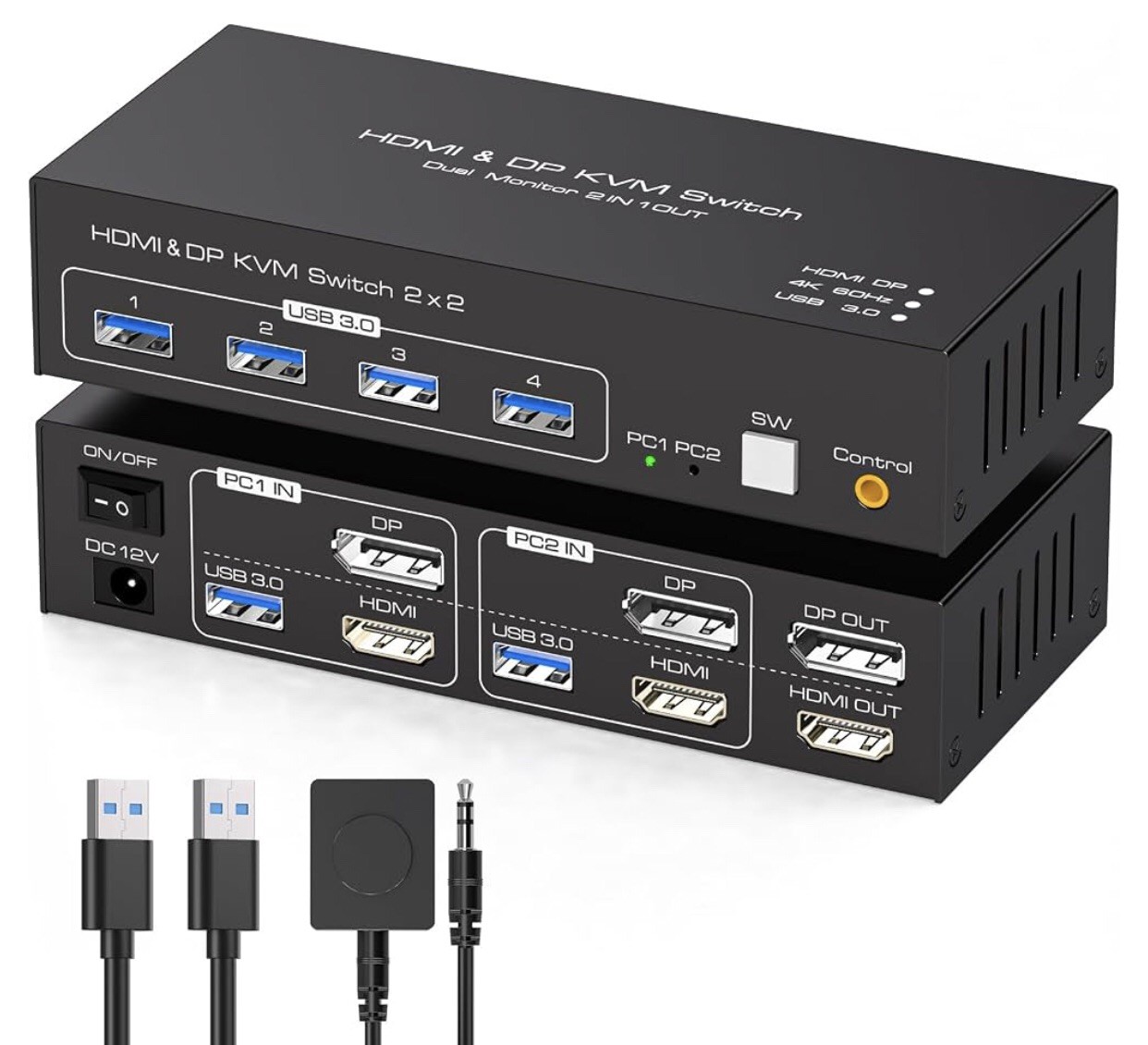 HDMI+Displayport KVM Switch 2 Monitors 2 Computers 4K@60Hz KVM Switcher