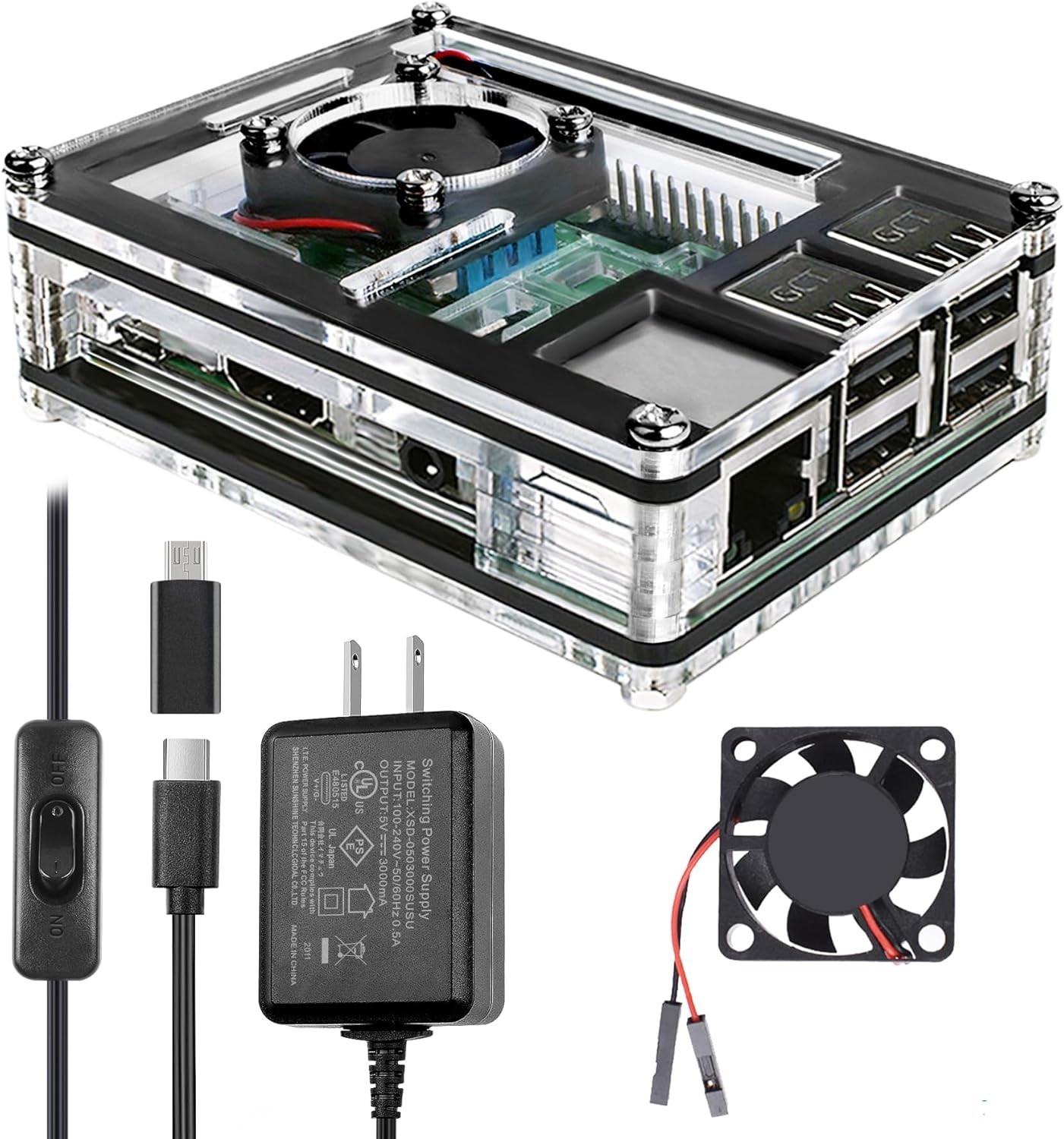 Raspberry Pi 3 B+ Case with Fan Cooling Pi 3B Case with 3 Pcs Heat-Sinks 5V 3A