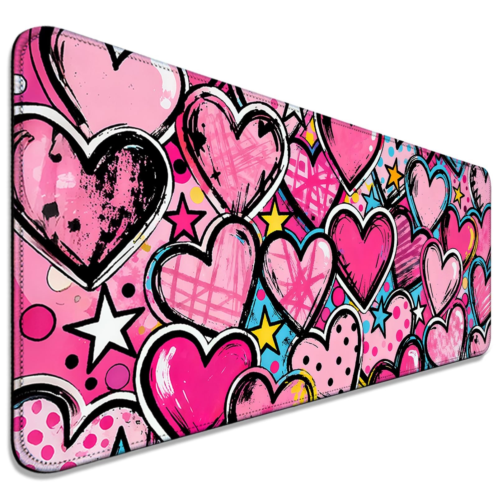 Pink Heart Star Large Mouse Pad Desk Mat For Gaming Office Home