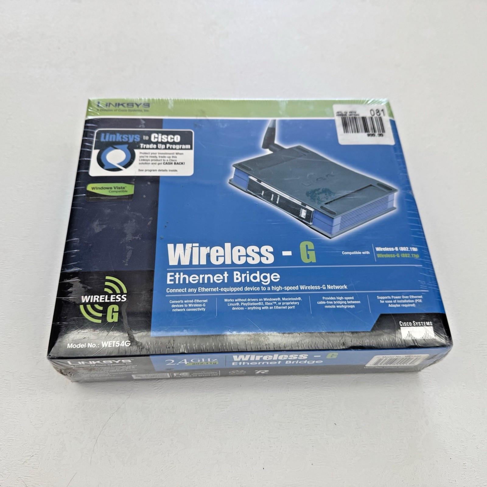 Linksys Wireless-G Ethernet Bridge Model No. WET54G 2.4GHz Factory Sealed