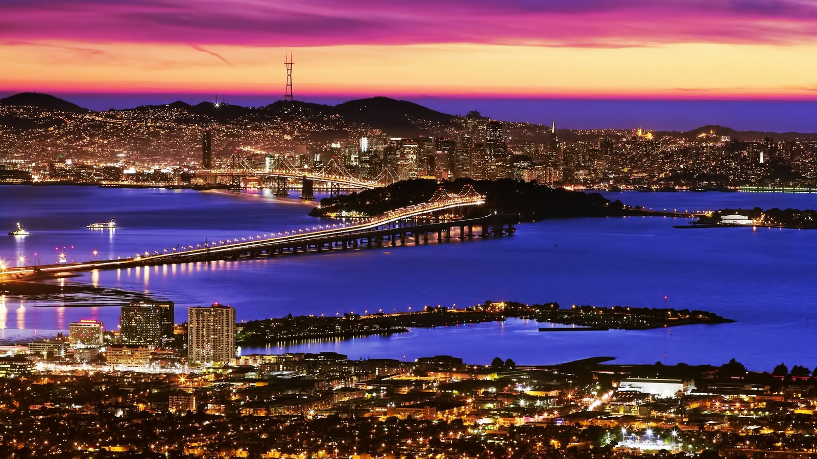 Landscape san francisco cityscape city lights dusk Custom Gaming Mat Desk