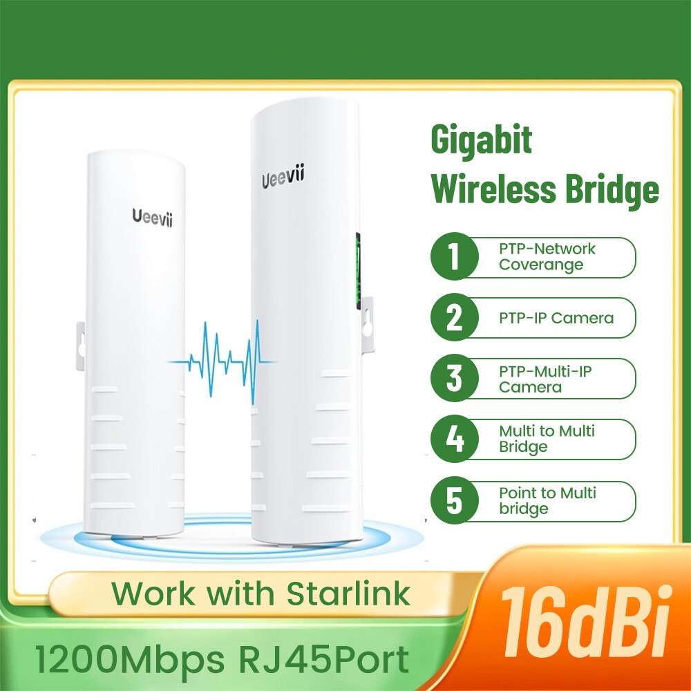 2-Pack UeeVii Gigabit Wireless Bridge Point to Point CPE 1Gbps 3KM 1200Mbps