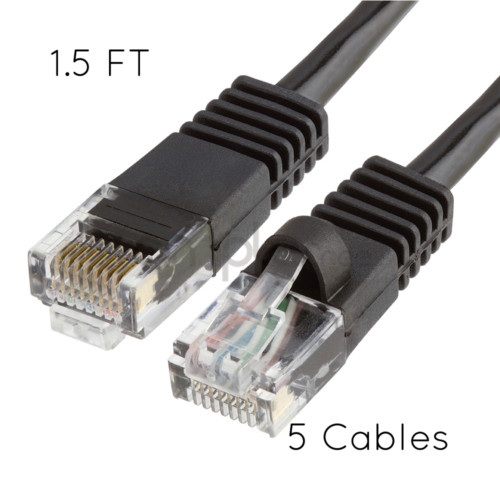 5x 1.5FT CAT5e Cable Ethernet Lan Network CAT5 RJ45 Patch Cord Black NEW