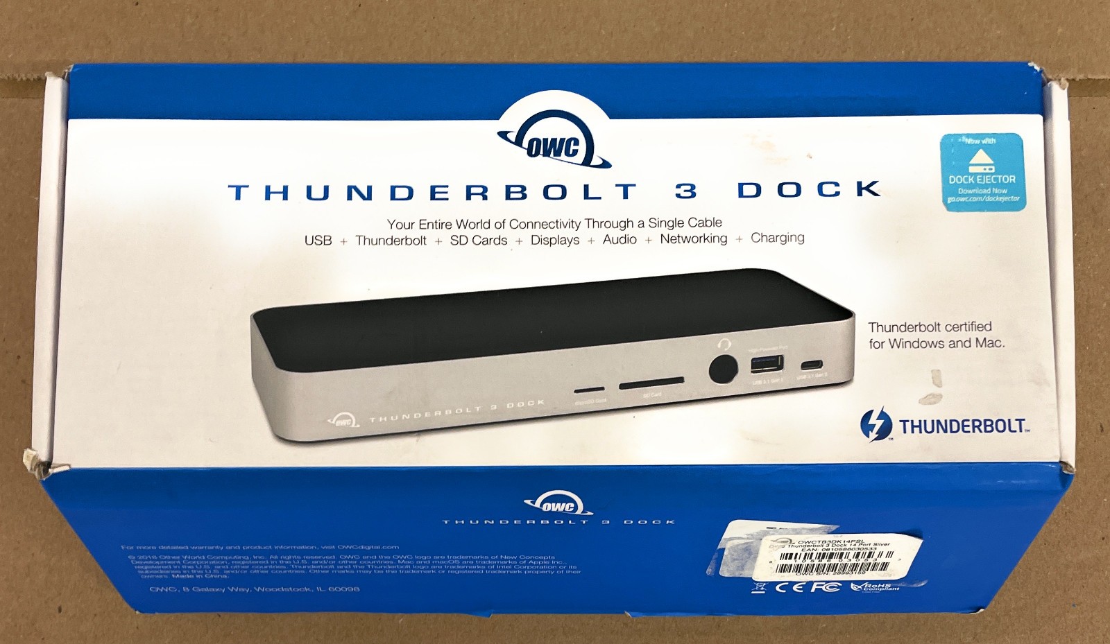 OWC Thunderbolt 3 Dock, 14 Port, For Windows & Mac, Black/Silver, OWCTB3DK14PSL