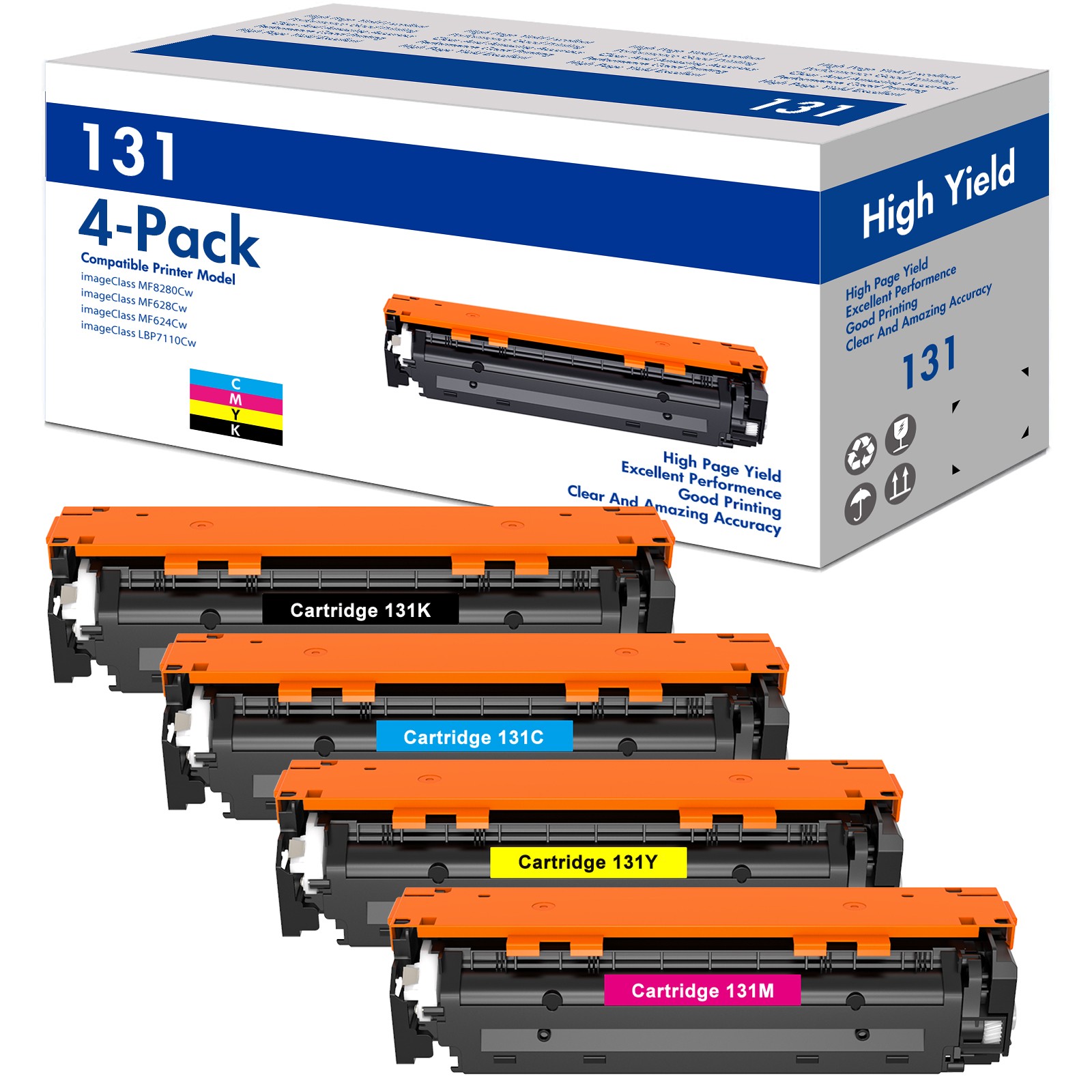 4 PK CRG131 131 Toner (BCMY) For Canon 131 ImageCLASS LBP7110Cw MF624Cw MF628Cw