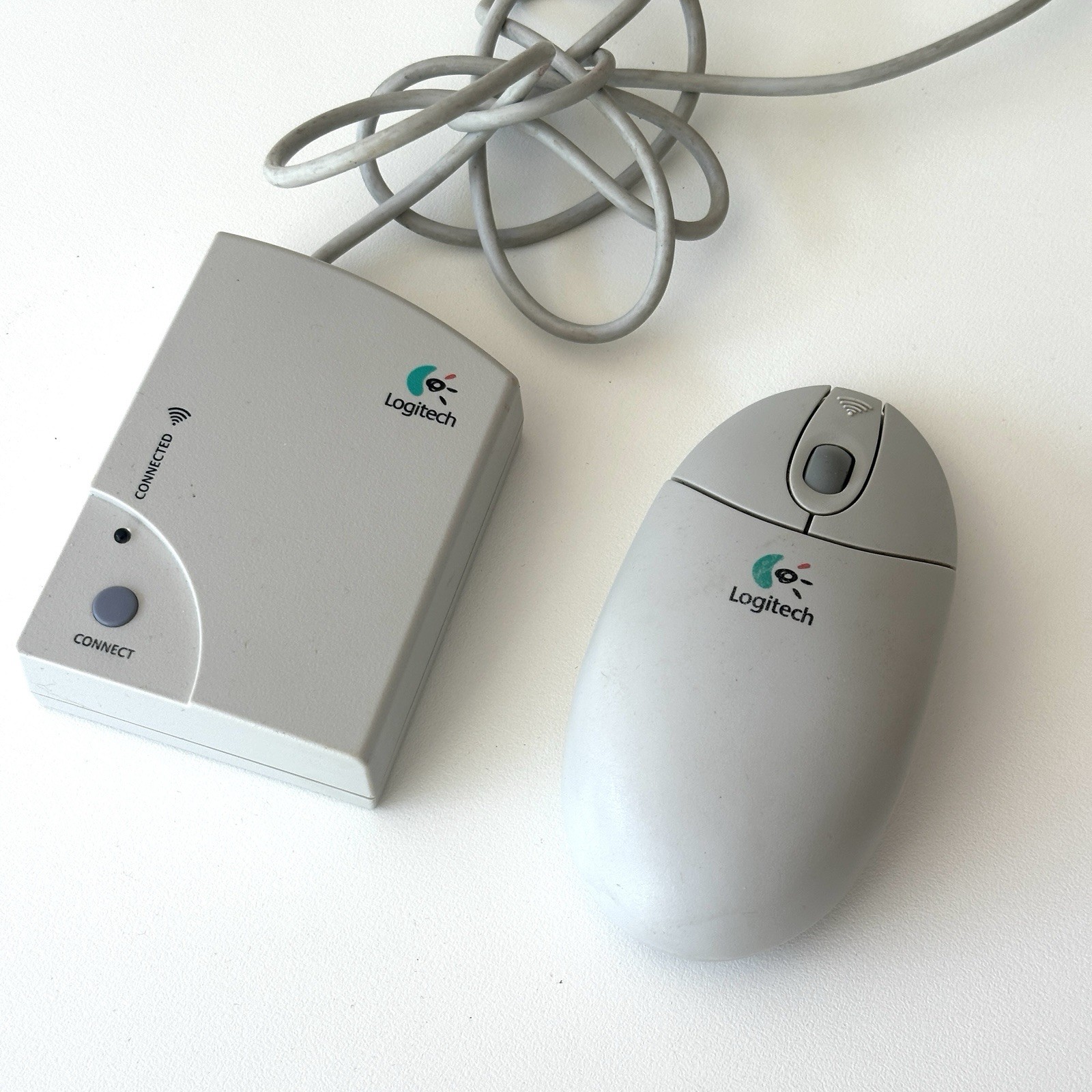 Retro PC Logitech Cordless Wheel Mouse & Reciver C-RA1 (1998) Tested Working