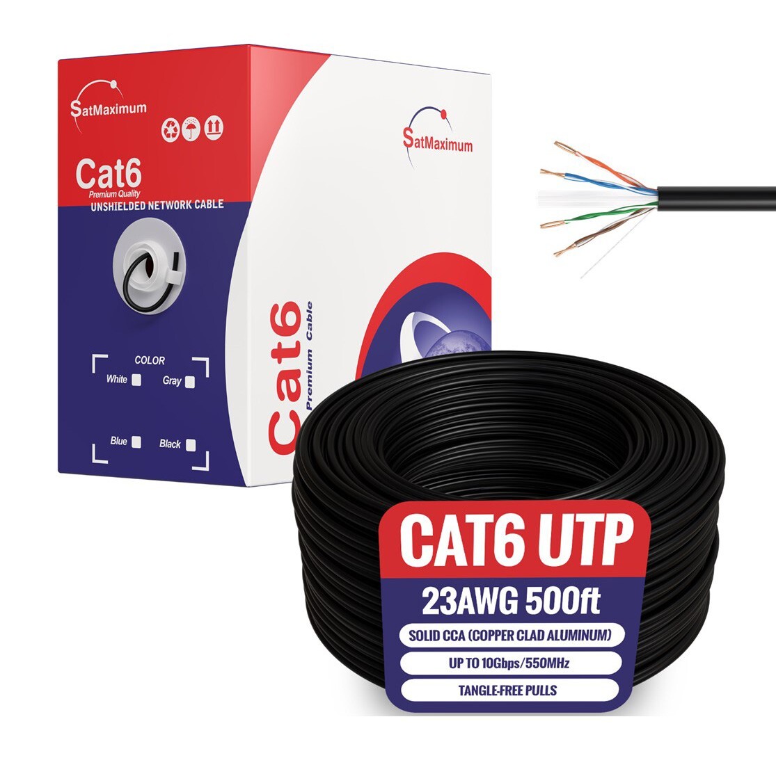CAT6 1000FT Black UTP Ethernet Cable 23AWG Network LAN Solid Bulk Wire Pull Box