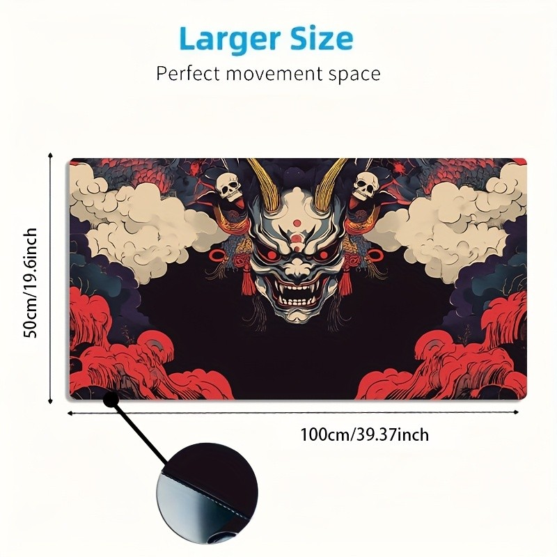 A Large Gaming Mouse Pad Featuring a Red And Black Cloud Skull Design with a J