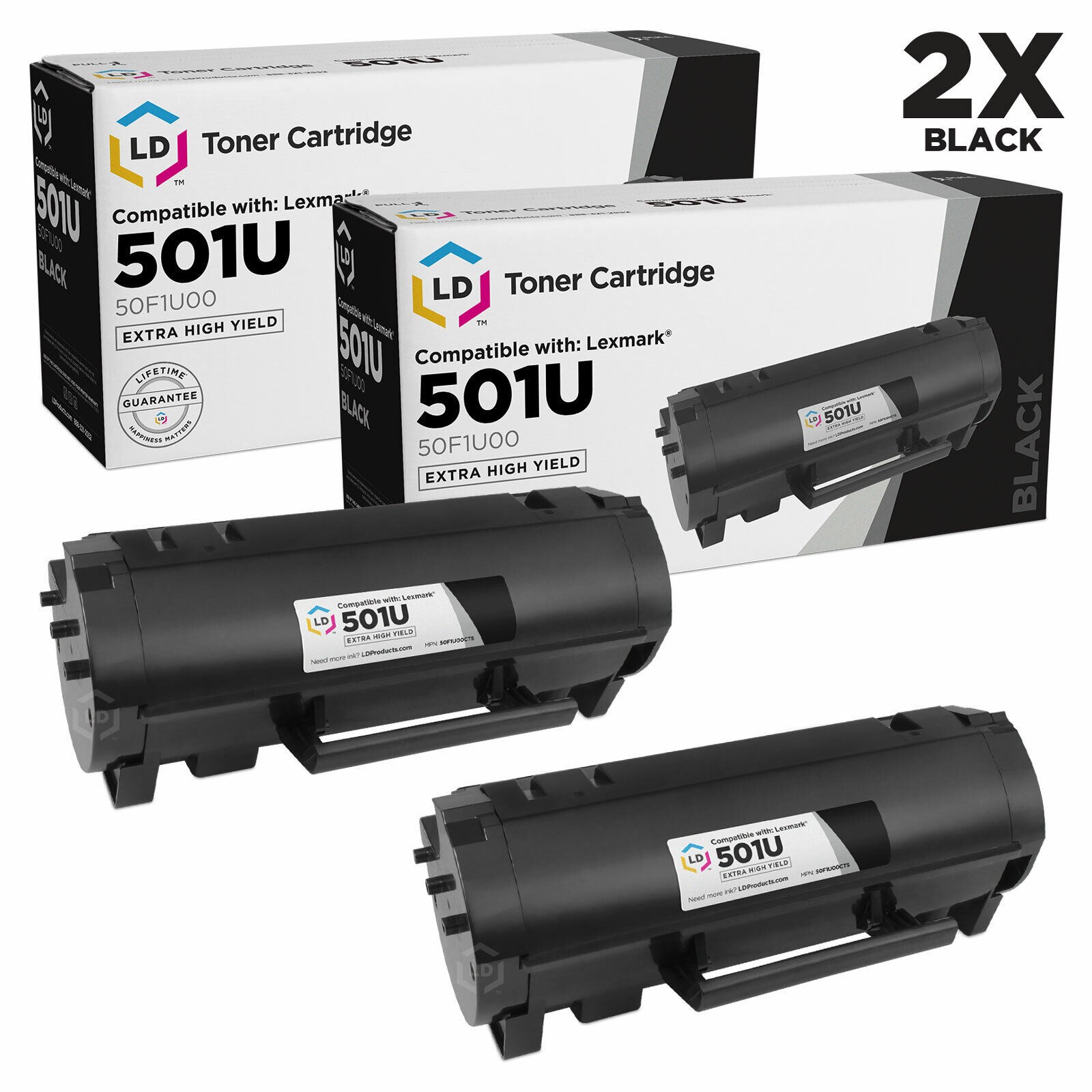 LD Comp Lexmark 50F1U00 501U 2PK Ultra HY Black MS510dn MS610 Series