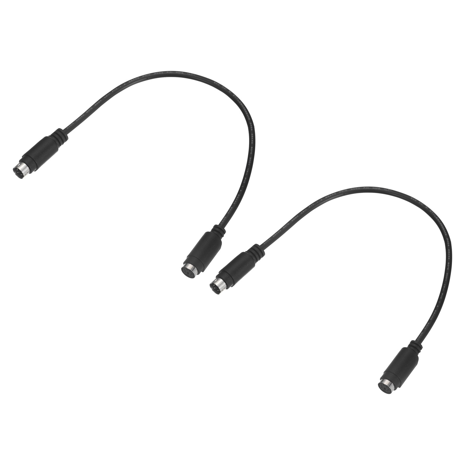2Pcs, PS/2 Mouse and Keyboard Cable 6P 0.98 Feet Male to Female Black