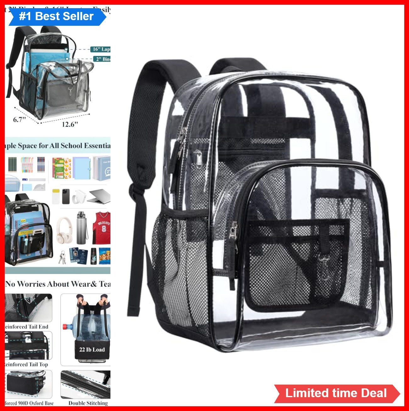 Clear Backpack 17 Inch 16 Inch Laptop Sleeve PVC Heavy Duty 22 lb School Bag