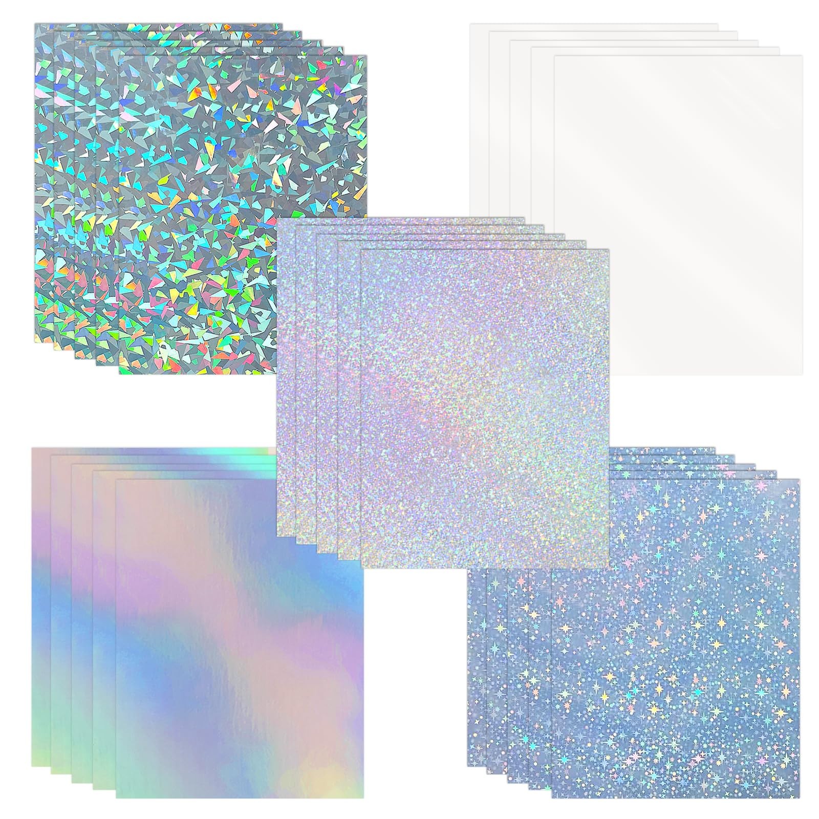 25 Sheets Holographic Sticker Paper A4, Mixed Patterns Printable Vinyl Sticke...