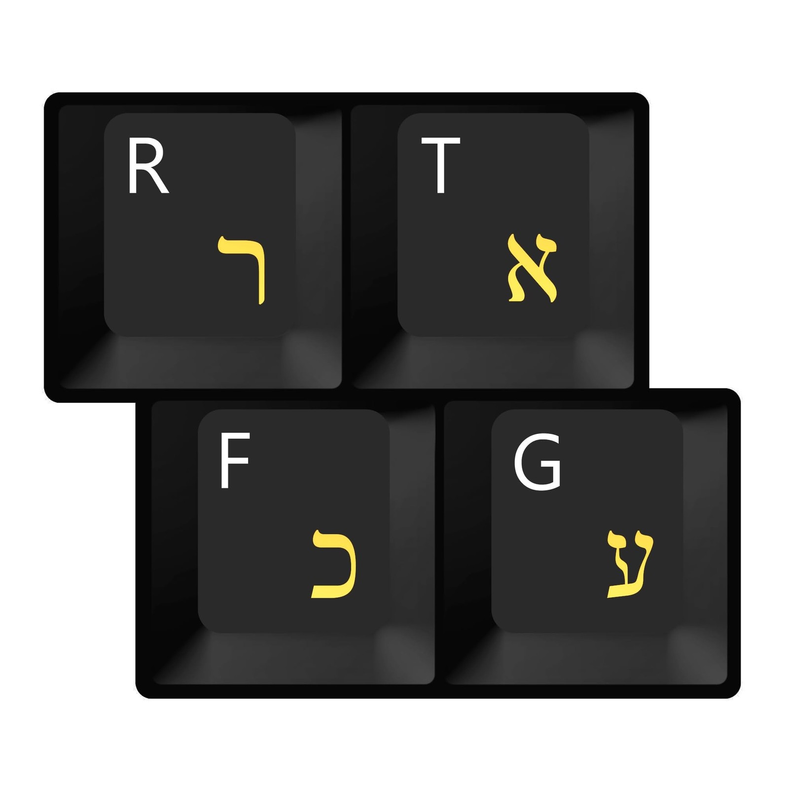 HQRP 2-Pack Hebrew Keyboard Stickers on Transparent Background, Yellow Letter...