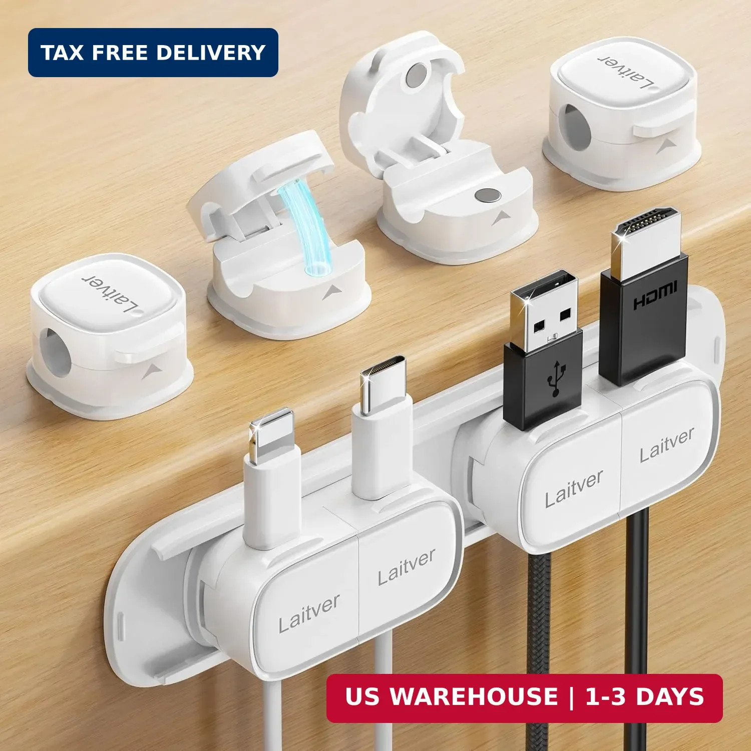 6 Pack Magnetic Cable Clips [1s Open/Lock], Laitver Cord Organizer Holder Strong