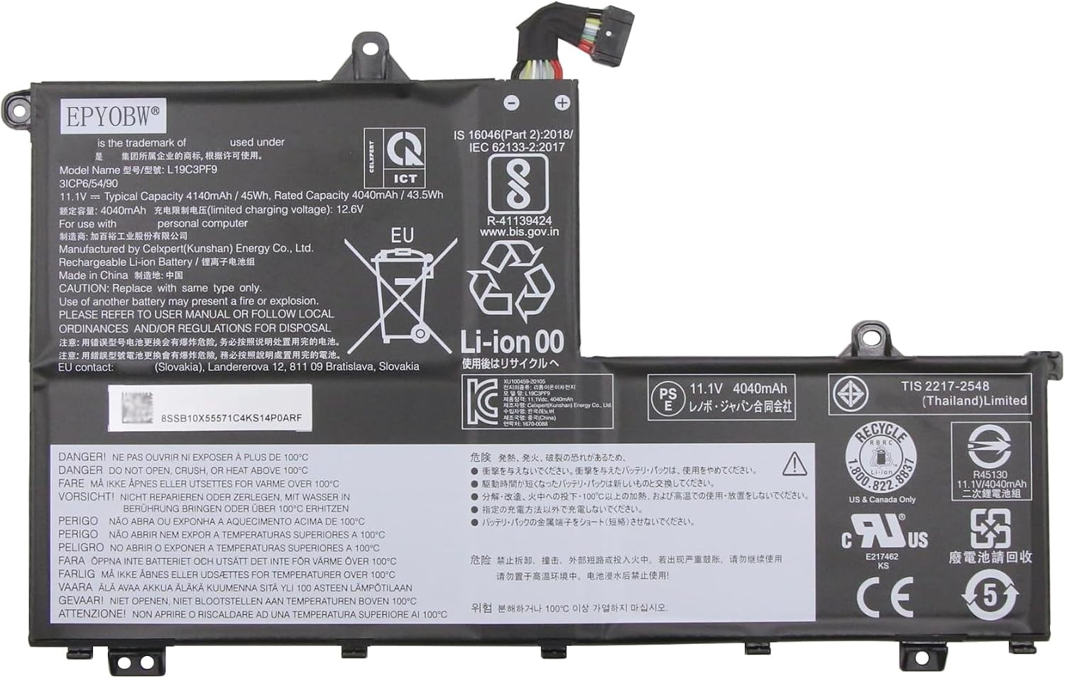 L19C3PF9 Laptop Battery 45Wh 4140mAh 3 Cell Compatible with Lenovo ThinkBook 14