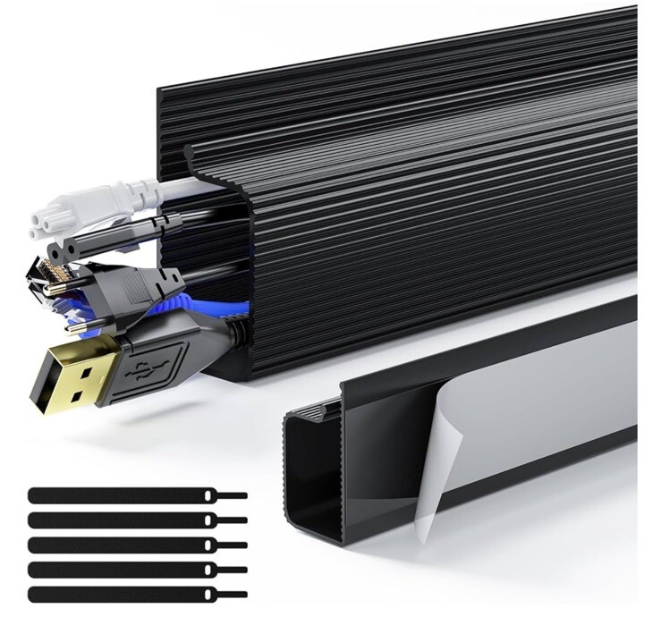 Cable Management Under Desk 31.5'' J Channel 2X L15.7 W1.1 H2.4 in, Black. NewOB