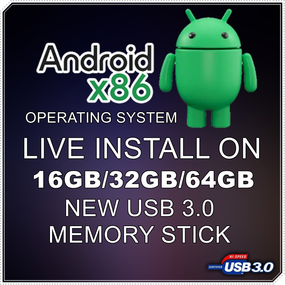 Android-x86 OS 9.0 64bit PC 16/32/64 GB USB 3.2 Drive Linux Live - 