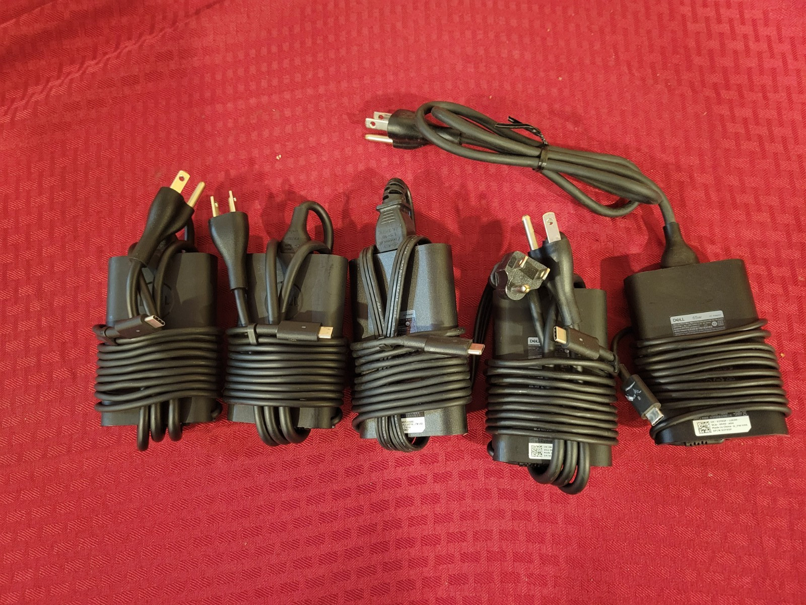 LOT OF 5 GENUINE DELL 65 WATT USB-C AC ADAPTER WITH POWER CABLE